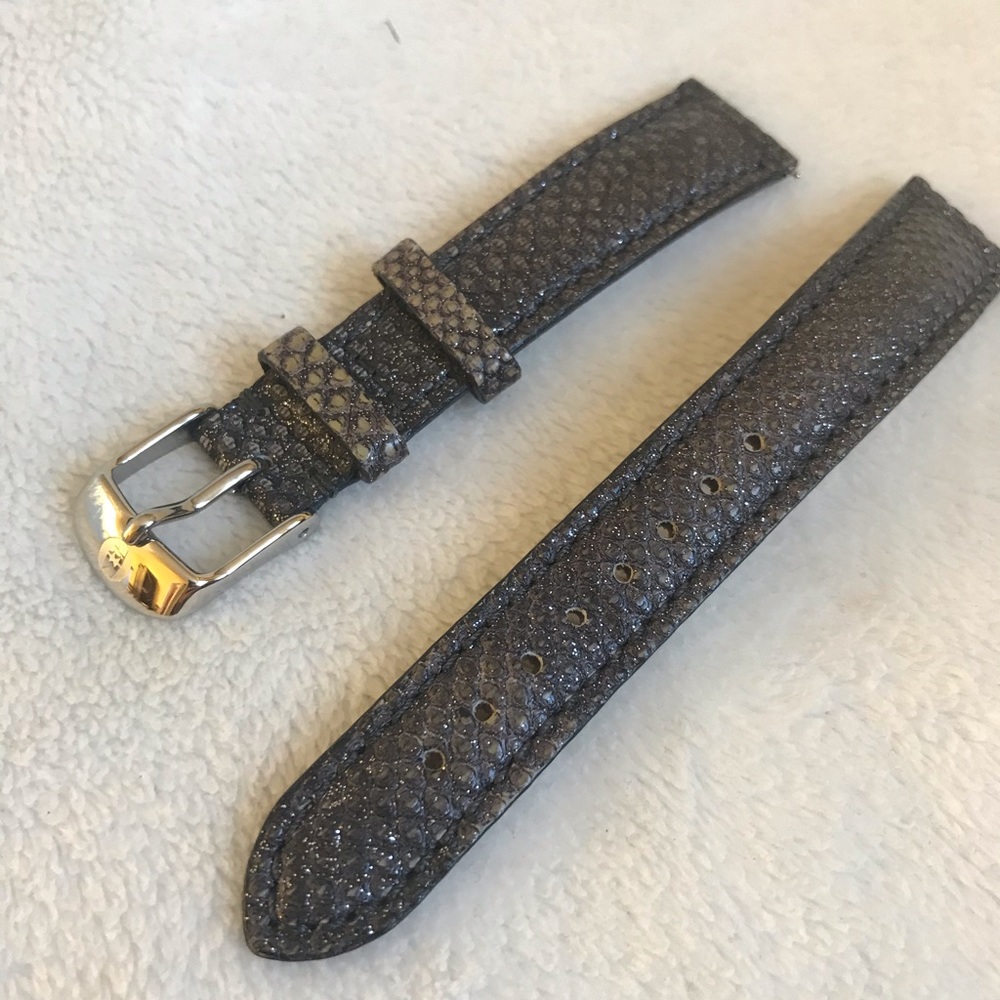 Gray Shimmer Leather Michele watchband 16